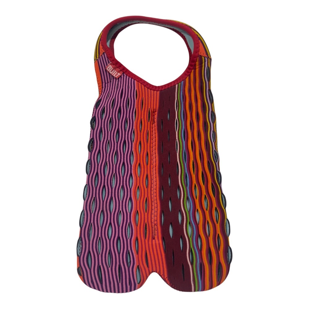 BUILT NY Neoprene Wine Bottle Tote Insulated Striped‎ Laser Cut Multi Color Bag